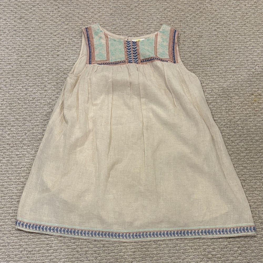 sofrito Elegant Beige and Blue Embroidered Sleeveless Dress